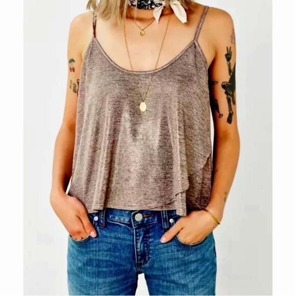 Kimchi Blue Gold Bronze Metallic Round Neck Flowy Tank Top S - Picture 1 of 15